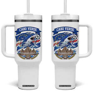 Cabo Verde Tubarões Azuis Soccer Pride Tumbler With Handle Cape Verde Blue Sharks Football Fans TS02 One Size: 40 oz White Print Your Wear