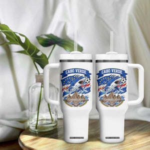 Cabo Verde Tubarões Azuis Soccer Pride Tumbler With Handle Cape Verde Blue Sharks Football Fans TS02 Print Your Wear