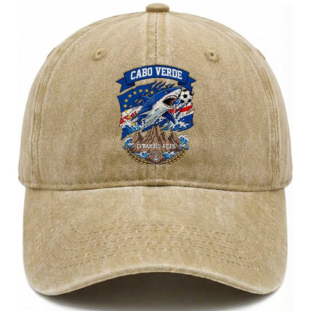 Cabo Verde Tubarões Azuis Soccer Pride Washed Cotton Baseball Cap Cape Verde Blue Sharks Football Fans TS02 Print Your Wear