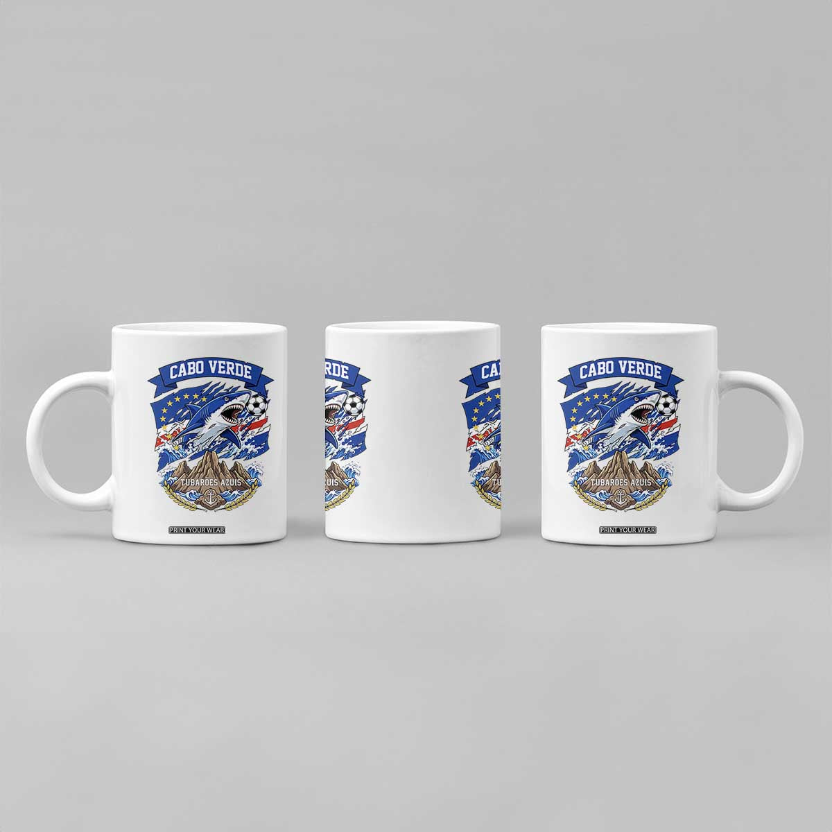 Cabo Verde Tubarões Azuis Soccer Pride Coffee Mug Cape Verde Blue Sharks Football Fans TS02 Print Your Wear