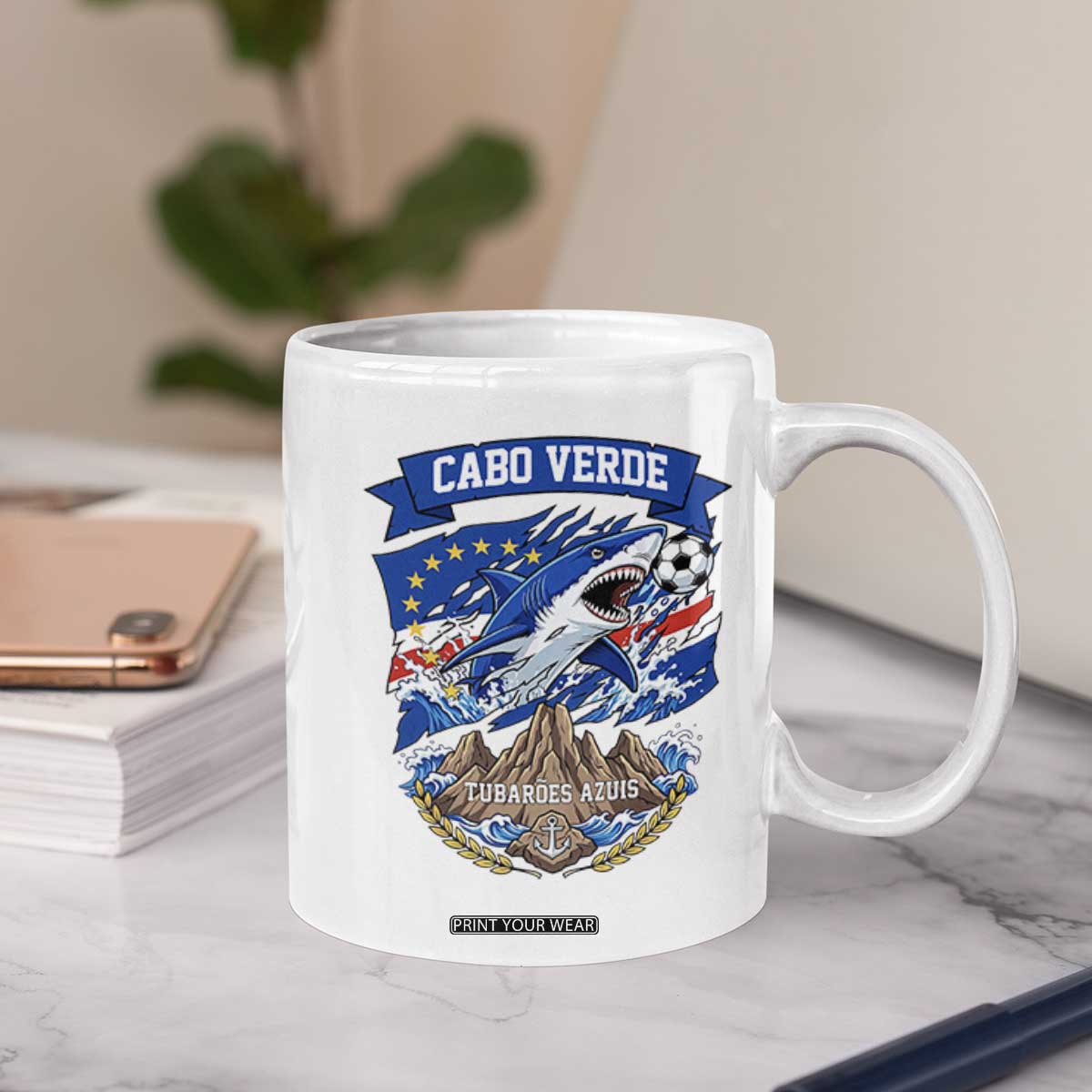 Cabo Verde Tubarões Azuis Soccer Pride Coffee Mug Cape Verde Blue Sharks Football Fans TS02 Print Your Wear