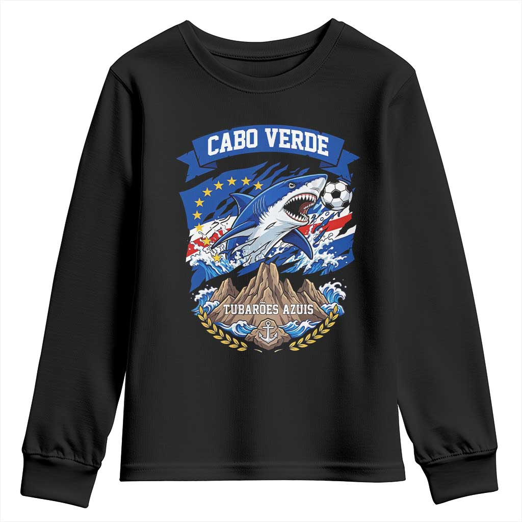 Cabo Verde Tubarões Azuis Soccer Pride Youth Sweatshirt Cape Verde Blue Sharks Football Fans TS02 Black Print Your Wear