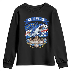 Cabo Verde Tubarões Azuis Soccer Pride Youth Sweatshirt Cape Verde Blue Sharks Football Fans TS02 Black Print Your Wear