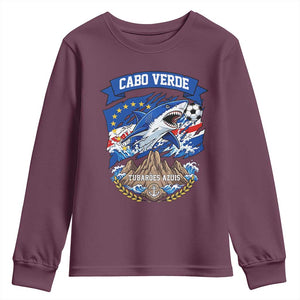 Cabo Verde Tubarões Azuis Soccer Pride Youth Sweatshirt Cape Verde Blue Sharks Football Fans TS02 Maroon Print Your Wear