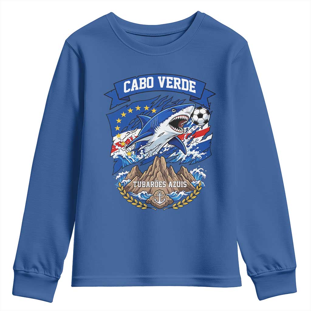 Cabo Verde Tubarões Azuis Soccer Pride Youth Sweatshirt Cape Verde Blue Sharks Football Fans TS02 Royal Blue Print Your Wear