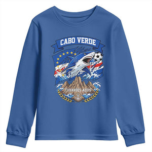 Cabo Verde Tubarões Azuis Soccer Pride Youth Sweatshirt Cape Verde Blue Sharks Football Fans TS02 Royal Blue Print Your Wear
