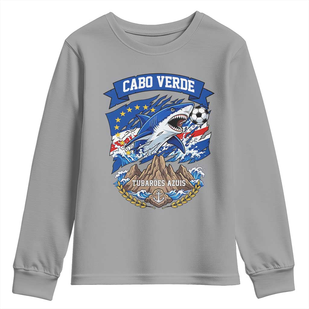 Cabo Verde Tubarões Azuis Soccer Pride Youth Sweatshirt Cape Verde Blue Sharks Football Fans TS02 Sport Gray Print Your Wear