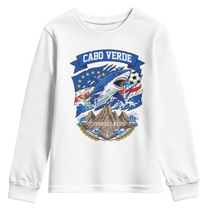 Cabo Verde Tubarões Azuis Soccer Pride Youth Sweatshirt Cape Verde Blue Sharks Football Fans TS02 White Print Your Wear