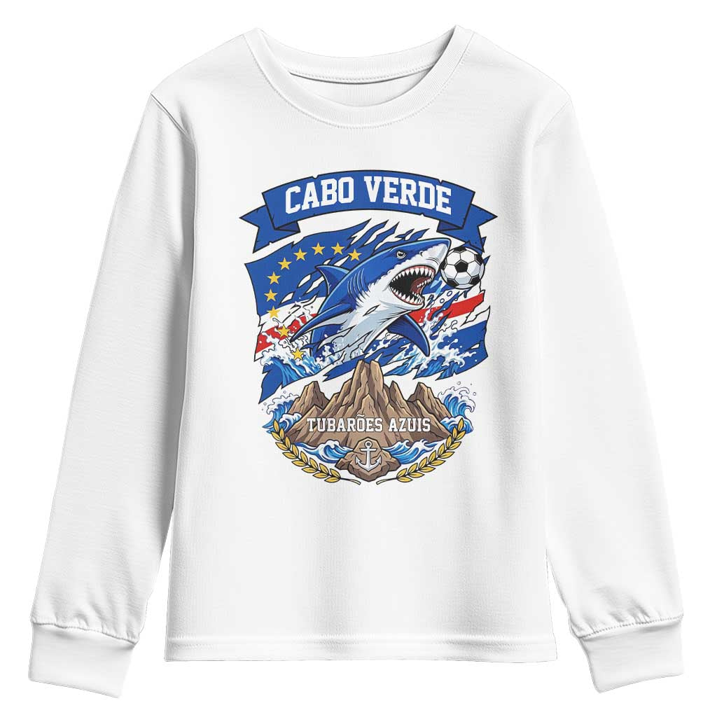 Cabo Verde Tubarões Azuis Soccer Pride Youth Sweatshirt Cape Verde Blue Sharks Football Fans TS02 White Print Your Wear