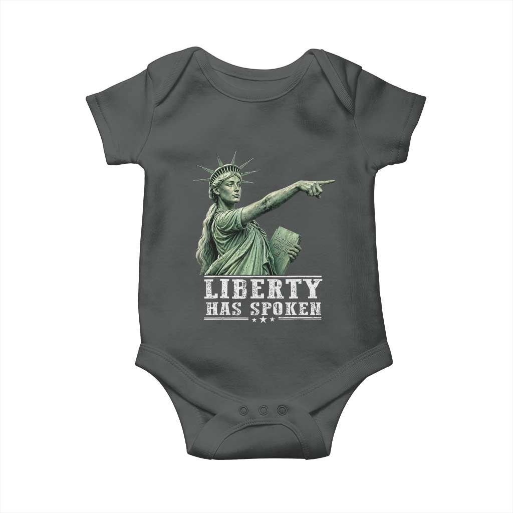 Liberty Has Spoken Pointing Statue Parody Baby Onesie Funny Sarcastic Basketball Sports Viral Meme Americana TS02 Dark Heather Print Your Wear