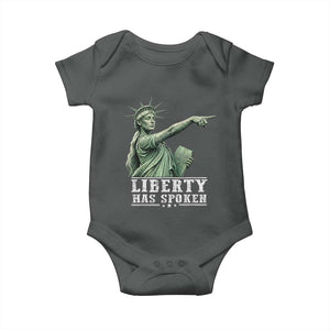 Liberty Has Spoken Pointing Statue Parody Baby Onesie Funny Sarcastic Basketball Sports Viral Meme Americana TS02 Dark Heather Print Your Wear
