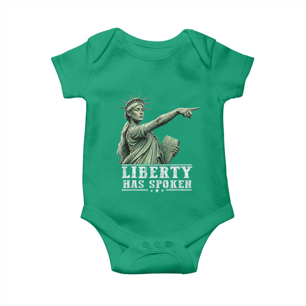 Liberty Has Spoken Pointing Statue Parody Baby Onesie Funny Sarcastic Basketball Sports Viral Meme Americana TS02 Irish Green Print Your Wear