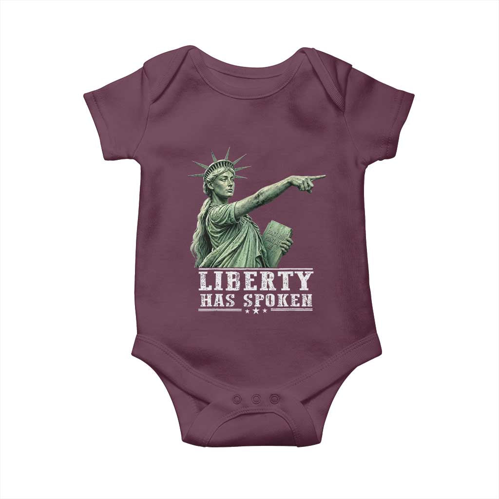 Liberty Has Spoken Pointing Statue Parody Baby Onesie Funny Sarcastic Basketball Sports Viral Meme Americana TS02 Maroon Print Your Wear