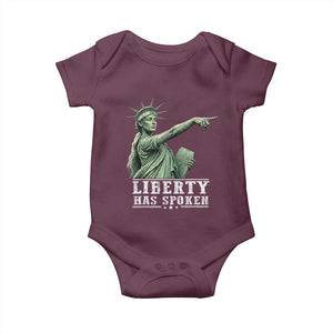 Liberty Has Spoken Pointing Statue Parody Baby Onesie Funny Sarcastic Basketball Sports Viral Meme Americana TS02 Maroon Print Your Wear
