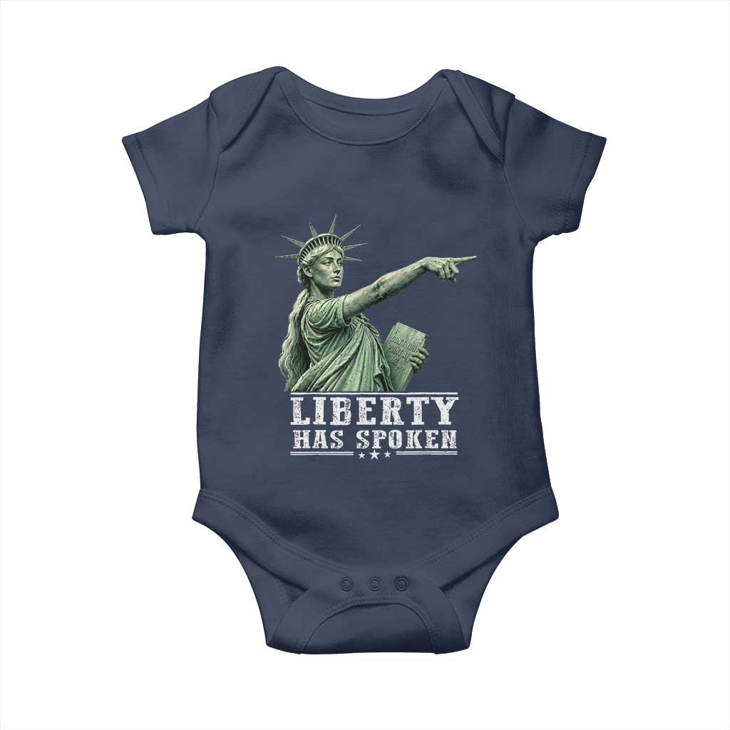 Liberty Has Spoken Pointing Statue Parody Baby Onesie Funny Sarcastic Basketball Sports Viral Meme Americana TS02 Navy Print Your Wear