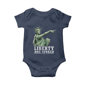 Liberty Has Spoken Pointing Statue Parody Baby Onesie Funny Sarcastic Basketball Sports Viral Meme Americana TS02 Navy Print Your Wear