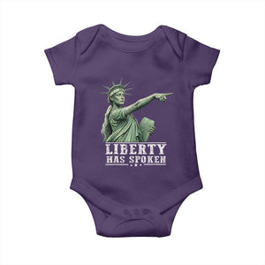 Liberty Has Spoken Pointing Statue Parody Baby Onesie Funny Sarcastic Basketball Sports Viral Meme Americana TS02 Purple Print Your Wear