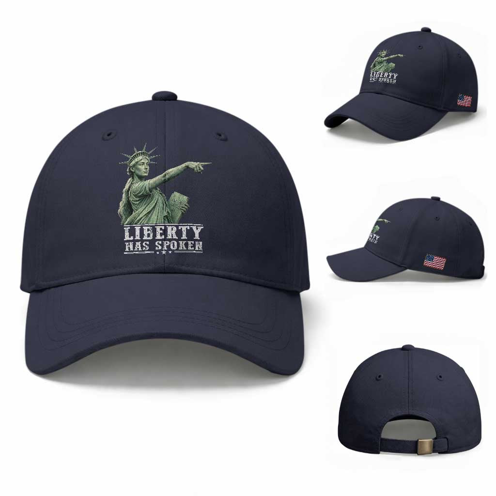 Liberty Has Spoken Pointing Statue Parody Baseball Cap Funny Sarcastic Basketball Sports Viral Meme Americana TS02 Baseball Cap Universal Fit Navy Print Your Wear