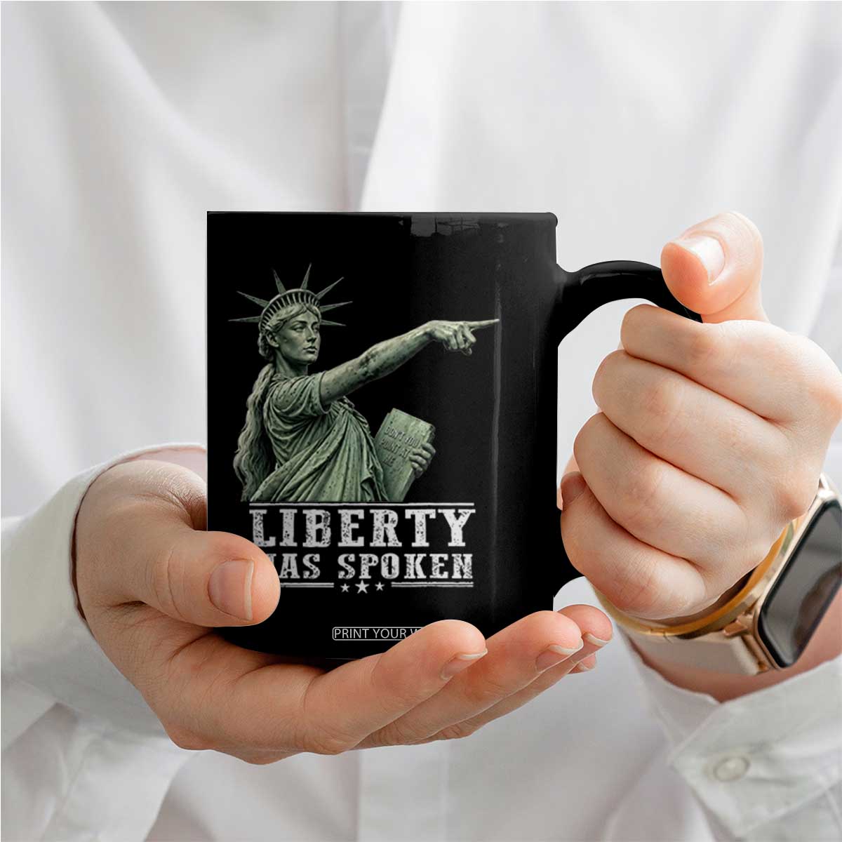 Liberty Has Spoken Pointing Statue Parody Coffee Mug Funny Sarcastic Basketball Sports Viral Meme Americana TS02 Print Your Wear