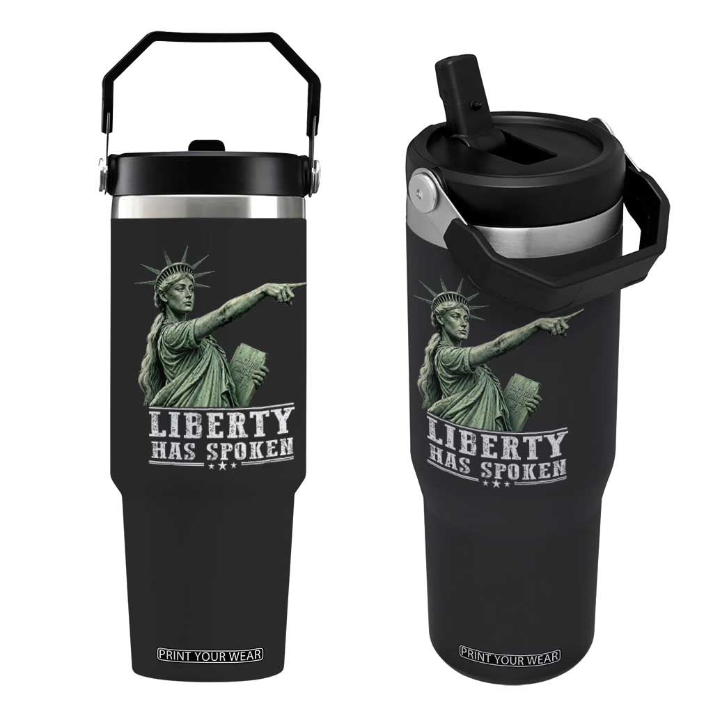 Liberty Has Spoken Pointing Statue Parody Flip Straw Tumbler Funny Sarcastic Basketball Sports Viral Meme Americana TS02 One Size: 30 oz Black Print Your Wear