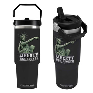 Liberty Has Spoken Pointing Statue Parody Flip Straw Tumbler Funny Sarcastic Basketball Sports Viral Meme Americana TS02 One Size: 30 oz Black Print Your Wear