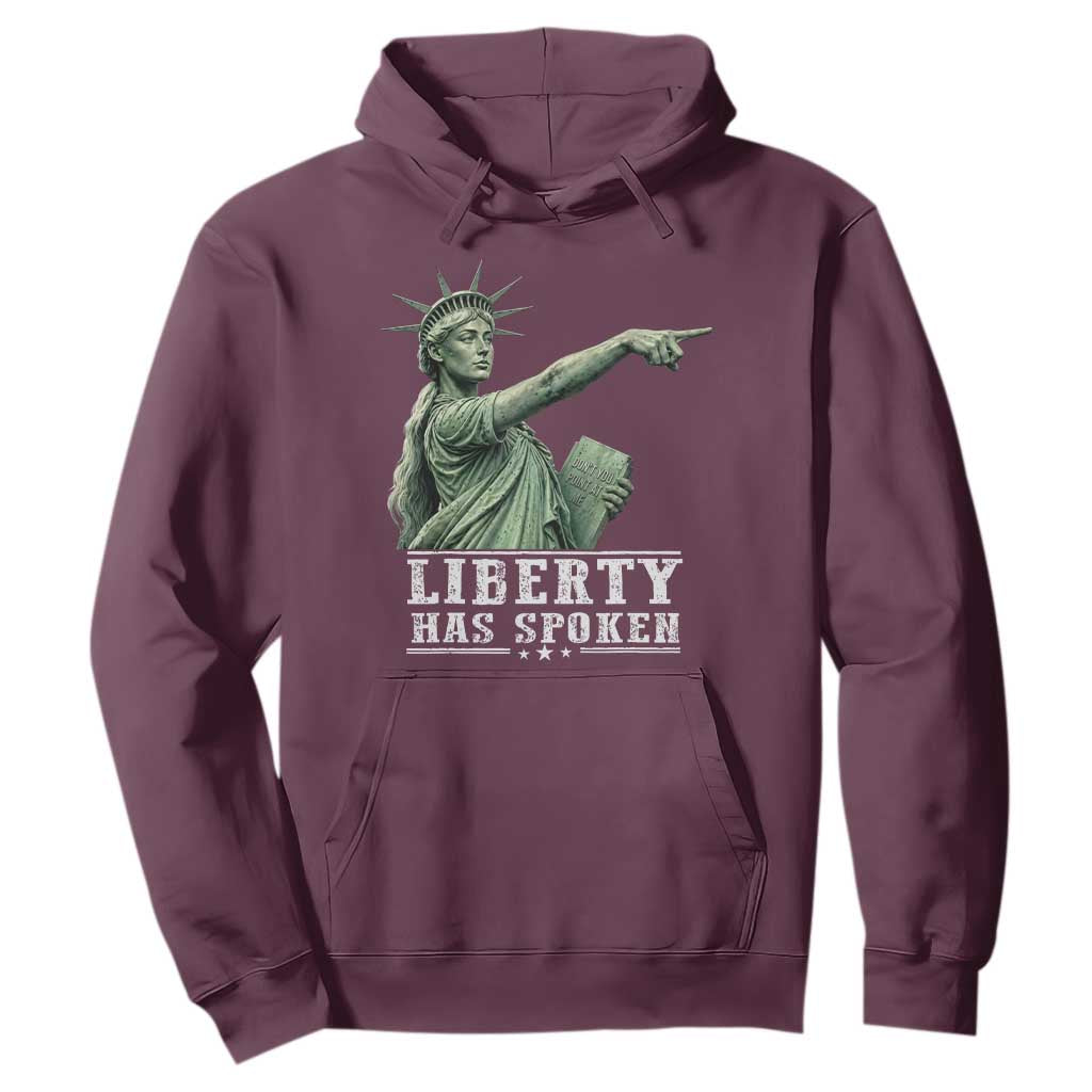 Liberty Has Spoken Pointing Statue Parody Hoodie Funny Sarcastic Basketball Sports Viral Meme Americana TS02 Maroon Print Your Wear
