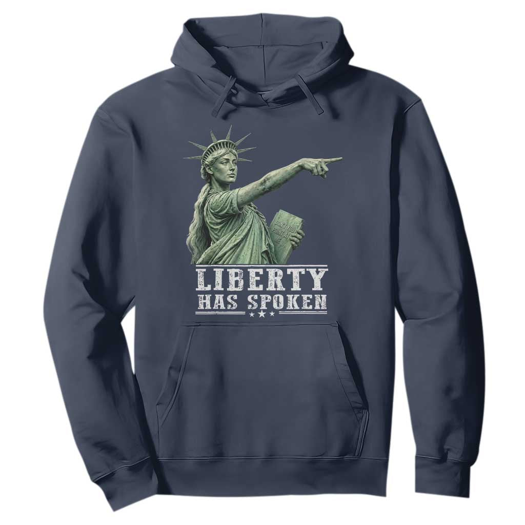 Liberty Has Spoken Pointing Statue Parody Hoodie Funny Sarcastic Basketball Sports Viral Meme Americana TS02 Navy Print Your Wear