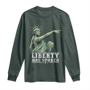 Liberty Has Spoken Pointing Statue Parody Long Sleeve Shirt Funny Sarcastic Basketball Sports Viral Meme Americana TS02 Dark Forest Green Print Your Wear