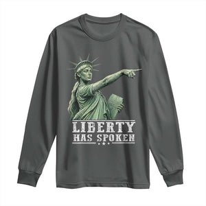 Liberty Has Spoken Pointing Statue Parody Long Sleeve Shirt Funny Sarcastic Basketball Sports Viral Meme Americana TS02 S Dark Heather Print Your Wear