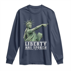 Liberty Has Spoken Pointing Statue Parody Long Sleeve Shirt Funny Sarcastic Basketball Sports Viral Meme Americana TS02 Navy Print Your Wear