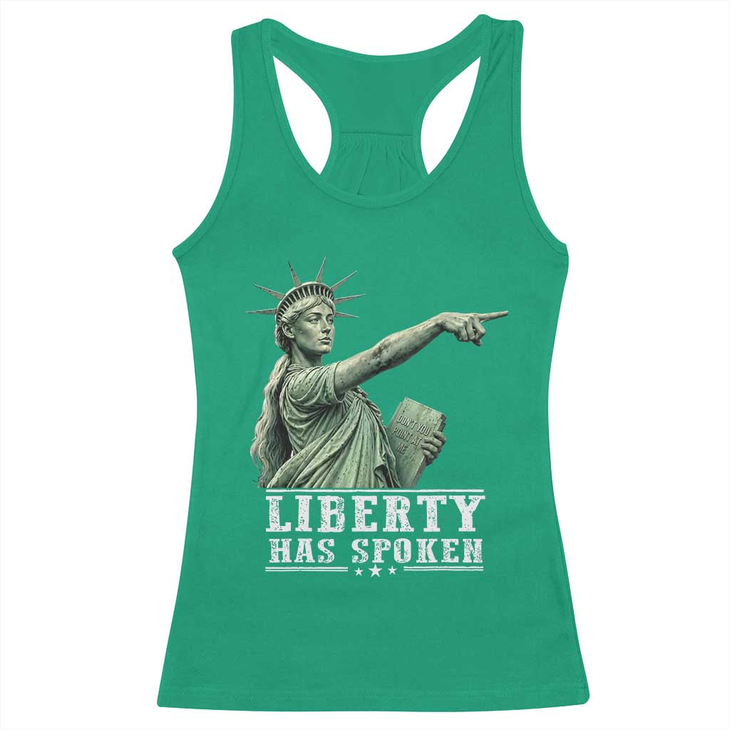Liberty Has Spoken Pointing Statue Parody Racerback Tank Top Funny Sarcastic Basketball Sports Viral Meme Americana TS02 Irish Green Print Your Wear
