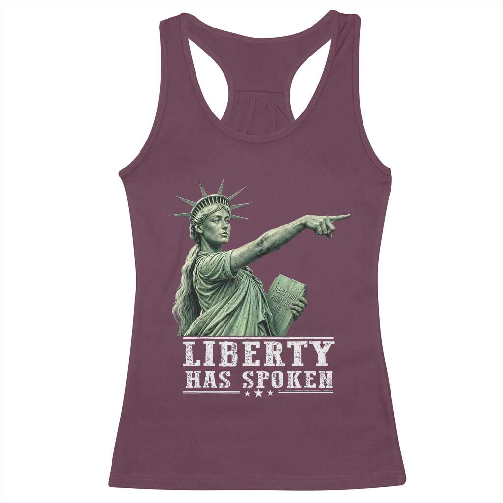 Liberty Has Spoken Pointing Statue Parody Racerback Tank Top Funny Sarcastic Basketball Sports Viral Meme Americana TS02 Maroon Print Your Wear