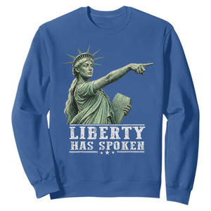 Liberty Has Spoken Pointing Statue Parody Sweatshirt Funny Sarcastic Basketball Sports Viral Meme Americana TS02 Royal Blue Print Your Wear