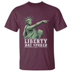 Liberty Has Spoken Pointing Statue Parody T Shirt Funny Sarcastic Basketball Sports Viral Meme Americana TS02 Maroon Print Your Wear