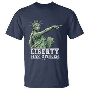 Liberty Has Spoken Pointing Statue Parody T Shirt Funny Sarcastic Basketball Sports Viral Meme Americana TS02 Navy Print Your Wear