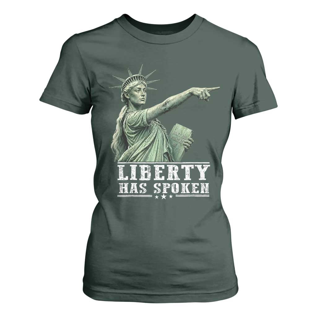 Liberty Has Spoken Pointing Statue Parody T Shirt For Women Funny Sarcastic Basketball Sports Viral Meme Americana TS02 Dark Forest Green Print Your Wear