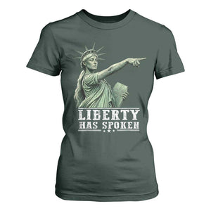Liberty Has Spoken Pointing Statue Parody T Shirt For Women Funny Sarcastic Basketball Sports Viral Meme Americana TS02 Dark Forest Green Print Your Wear