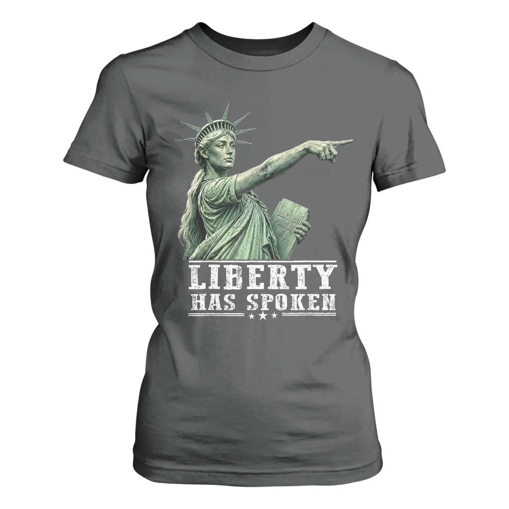 Liberty Has Spoken Pointing Statue Parody T Shirt For Women Funny Sarcastic Basketball Sports Viral Meme Americana TS02 Dark Heather Print Your Wear