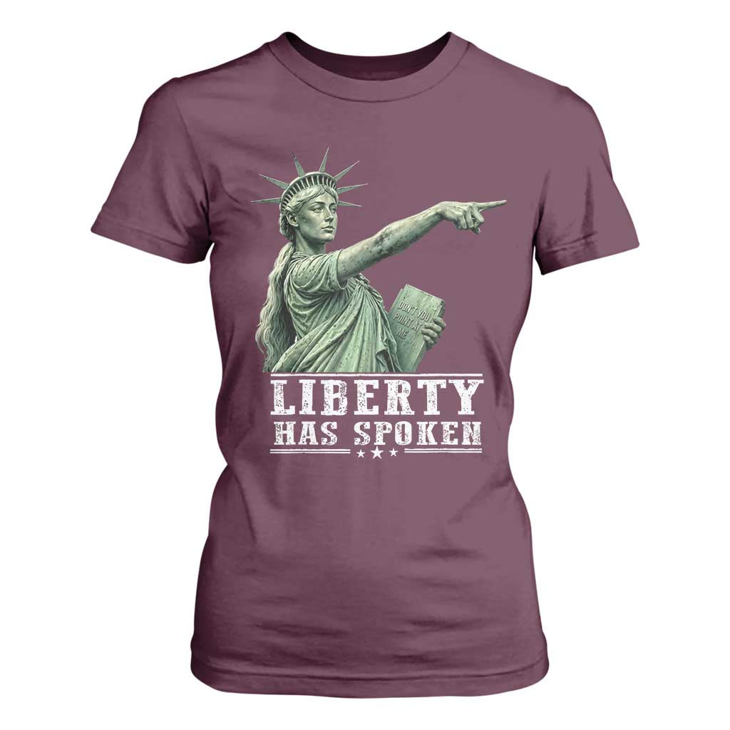 Liberty Has Spoken Pointing Statue Parody T Shirt For Women Funny Sarcastic Basketball Sports Viral Meme Americana TS02 Maroon Print Your Wear