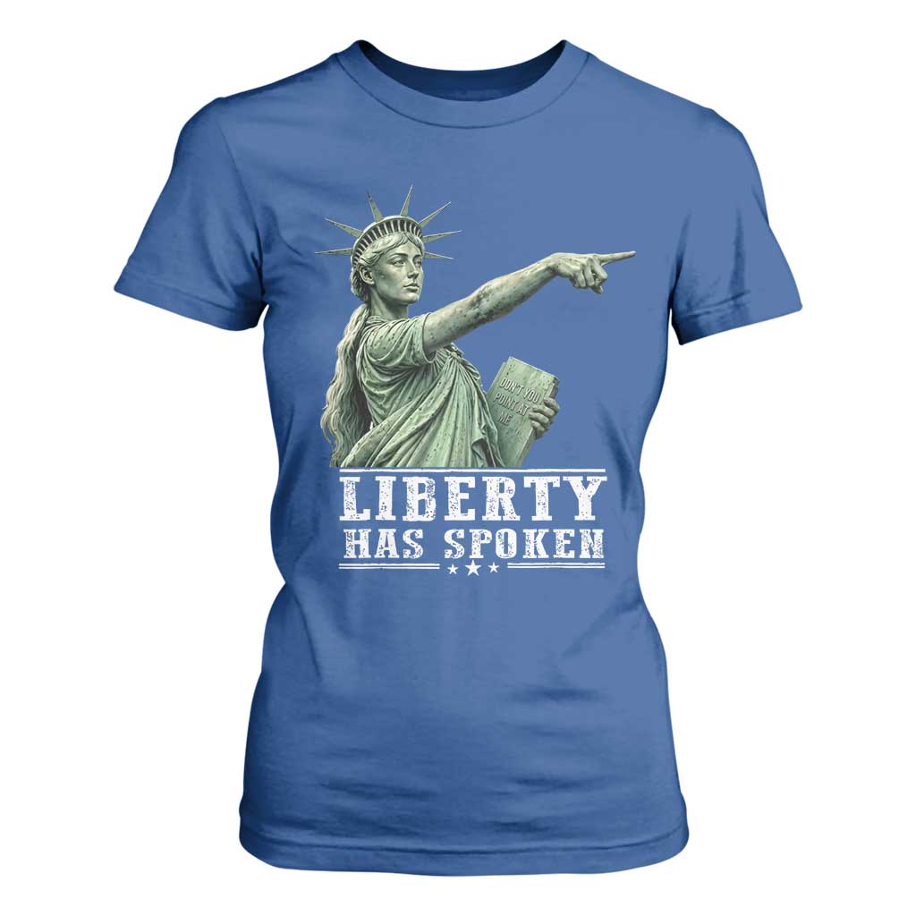Liberty Has Spoken Pointing Statue Parody T Shirt For Women Funny Sarcastic Basketball Sports Viral Meme Americana TS02 Royal Blue Print Your Wear