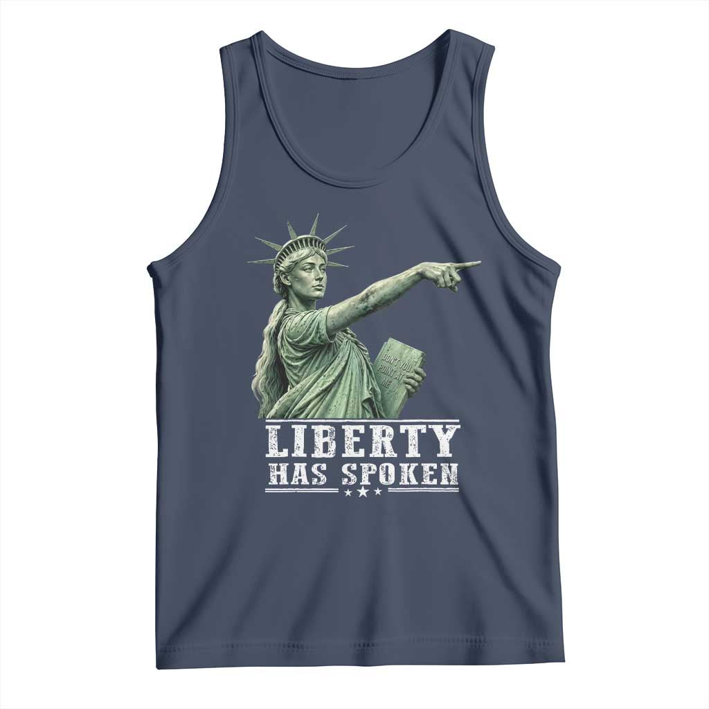 Liberty Has Spoken Pointing Statue Parody Tank Top Funny Sarcastic Basketball Sports Viral Meme Americana TS02 Navy Print Your Wear