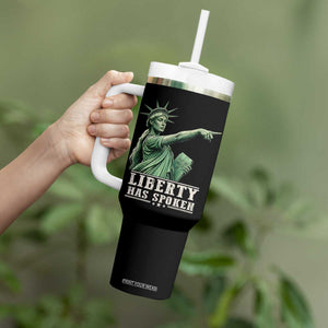 Liberty Has Spoken Pointing Statue Parody Tumbler With Handle Funny Sarcastic Basketball Sports Viral Meme Americana TS02 Print Your Wear