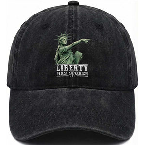 Liberty Has Spoken Pointing Statue Parody Washed Cotton Baseball Cap Funny Sarcastic Basketball Sports Viral Meme Americana TS02 Print Your Wear