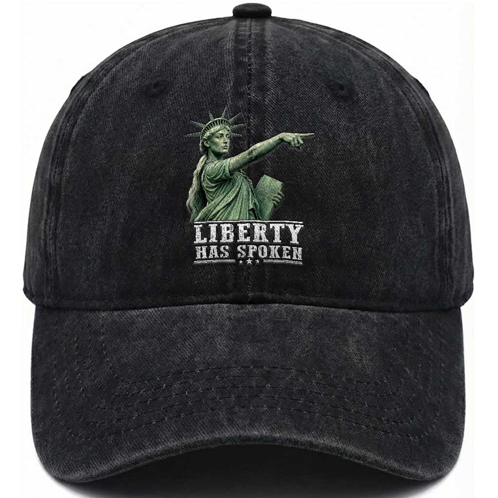 Liberty Has Spoken Pointing Statue Parody Washed Cotton Baseball Cap Funny Sarcastic Basketball Sports Viral Meme Americana TS02 Print Your Wear