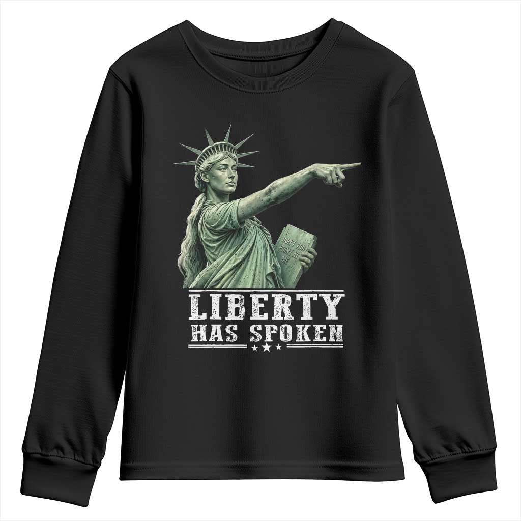 Liberty Has Spoken Pointing Statue Parody Youth Sweatshirt Funny Sarcastic Basketball Sports Viral Meme Americana TS02 Black Print Your Wear