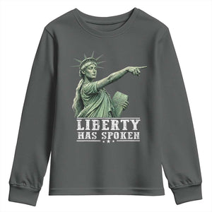 Liberty Has Spoken Pointing Statue Parody Youth Sweatshirt Funny Sarcastic Basketball Sports Viral Meme Americana TS02 Dark Heather Print Your Wear