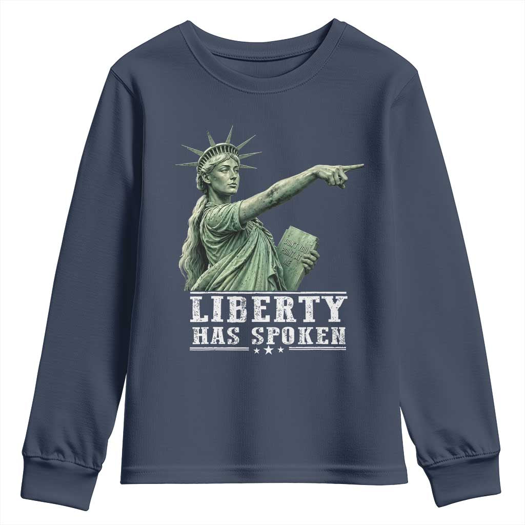 Liberty Has Spoken Pointing Statue Parody Youth Sweatshirt Funny Sarcastic Basketball Sports Viral Meme Americana TS02 Navy Print Your Wear