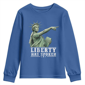 Liberty Has Spoken Pointing Statue Parody Youth Sweatshirt Funny Sarcastic Basketball Sports Viral Meme Americana TS02 Royal Blue Print Your Wear