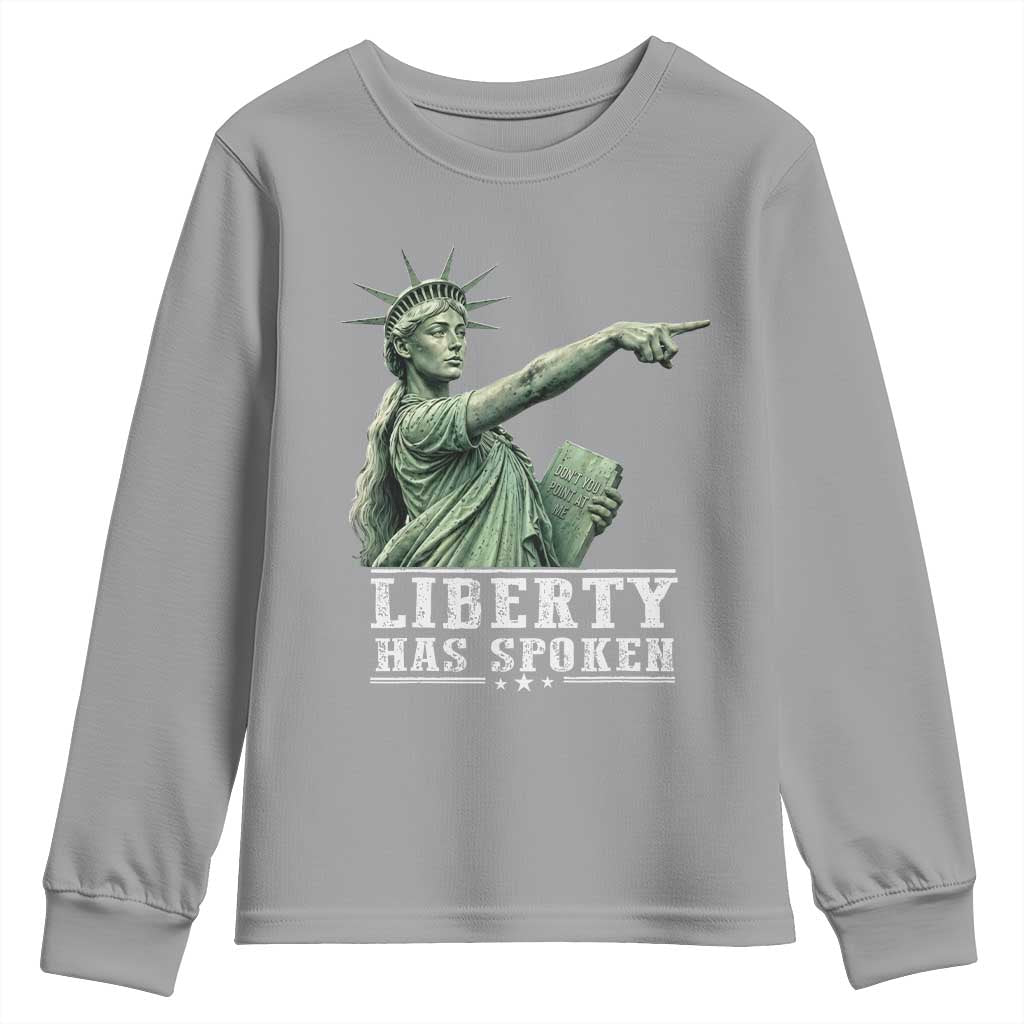 Liberty Has Spoken Pointing Statue Parody Youth Sweatshirt Funny Sarcastic Basketball Sports Viral Meme Americana TS02 Sport Gray Print Your Wear