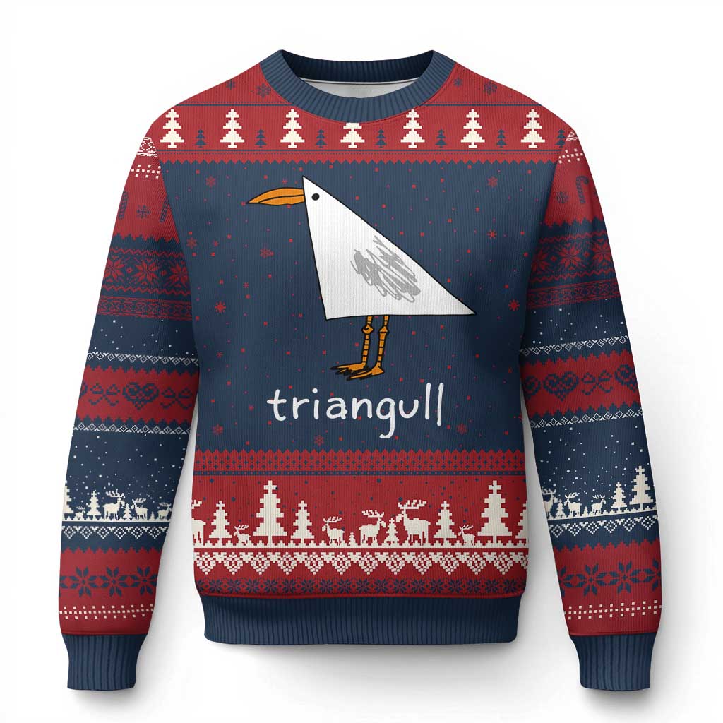 Triangull Funny Triangle Seagull Meme Ugly Christmas Sweater Geometry Bird Pun Minimalist Coastal Graphic TS02 Navy Red Print Your Wear